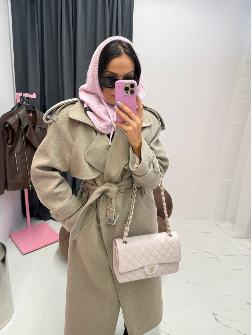 Mokka płaszcz długi wełniany z paskiem LUCIEN 25 - photo #3