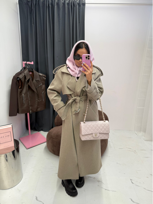 Mokka płaszcz długi wełniany z paskiem LUCIEN 25