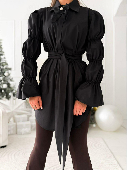 Czarna elegancka długa koszula z broszką Irmina 173 - photo #12