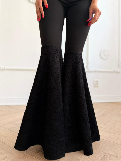 Czarne spodnie eleganckie zakończone koronką na nogawkach Melania 173 - photo #4