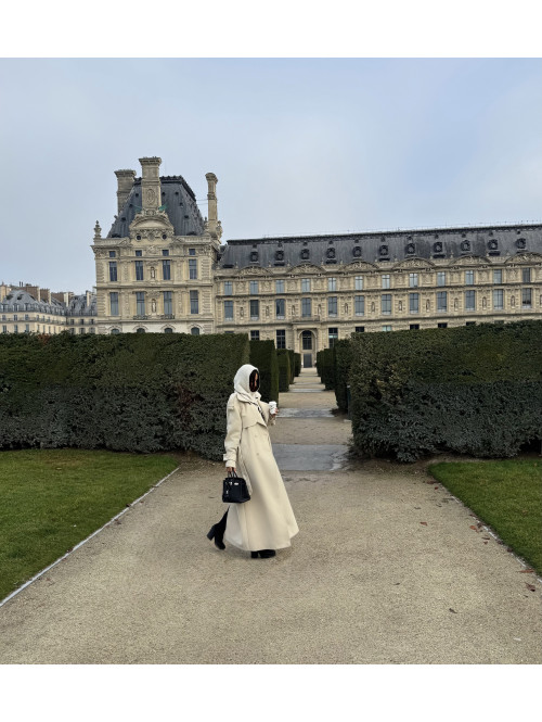 Kremowy płaszcz długi wełniany z paskiem LUCIEN 25 - photo #0