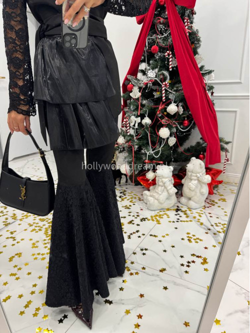 Czarna marynarka z koronkowymi rękawami i eleganckim żabotem Miranda 173 - photo #10