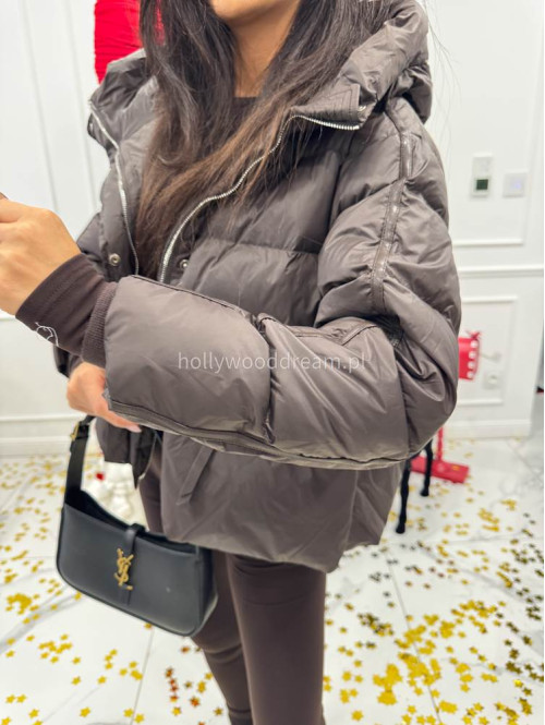 Czekoladowa kurtka puchowa z wstawkami z eko skóry JOHN 37 - photo #4