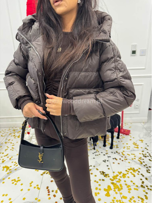 Czekoladowa kurtka puchowa z wstawkami z eko skóry JOHN 37 - photo #5