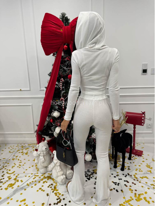 Biały komplet sweterkowy bluzka z kapturem + spodnie Berton 173 - photo #4