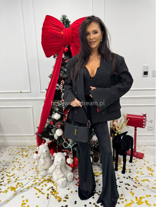 Czarna marynarka oversize z czerwonymi mankietami ELEGANCE 25 - photo #3