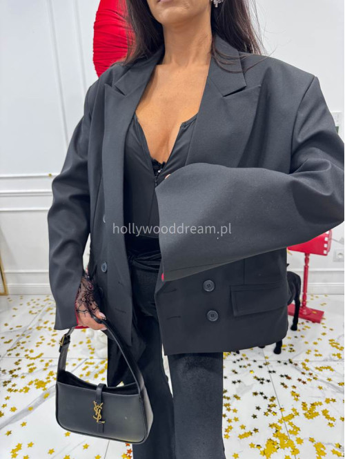 Czarna marynarka oversize z czerwonymi mankietami ELEGANCE 25 - photo #11