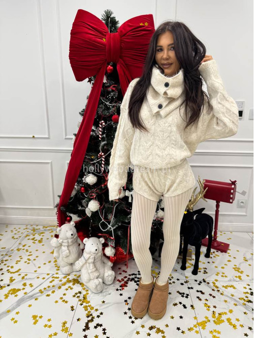 Beżowy komplet 3-częściowy sweter + top + spodenki MAXIM 09 - photo #1