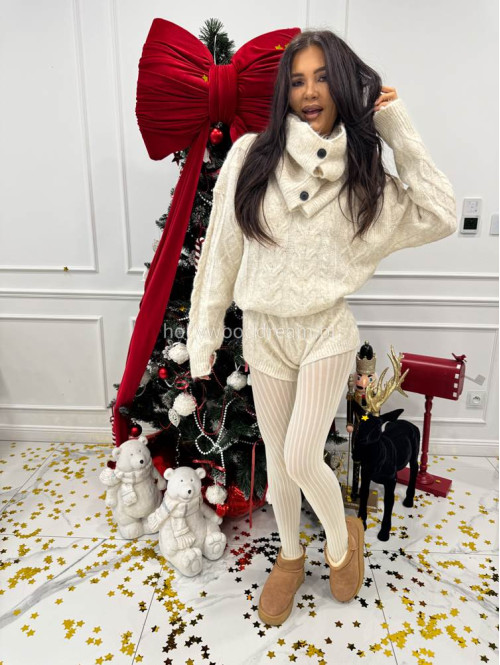 Beżowy komplet 3-częściowy sweter + top + spodenki MAXIM 09 - photo #2