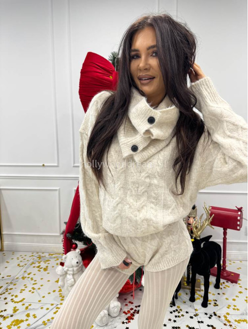 Beżowy komplet 3-częściowy sweter + top + spodenki MAXIM 09 - photo #6