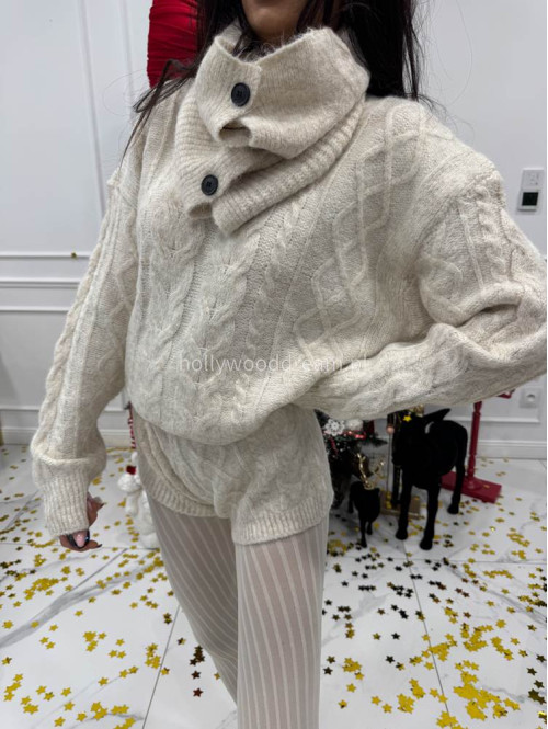 Beżowy komplet 3-częściowy sweter + top + spodenki MAXIM 09 - photo #8