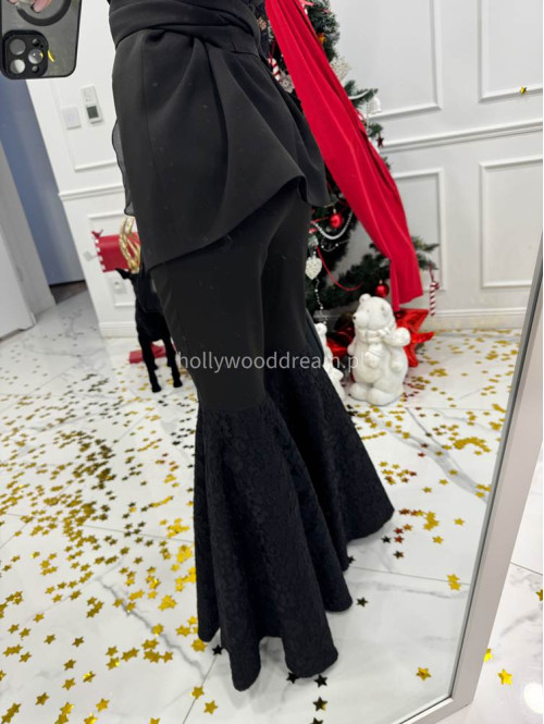 Czarne spodnie eleganckie zakończone koronką na nogawkach Melania 173 - photo #11