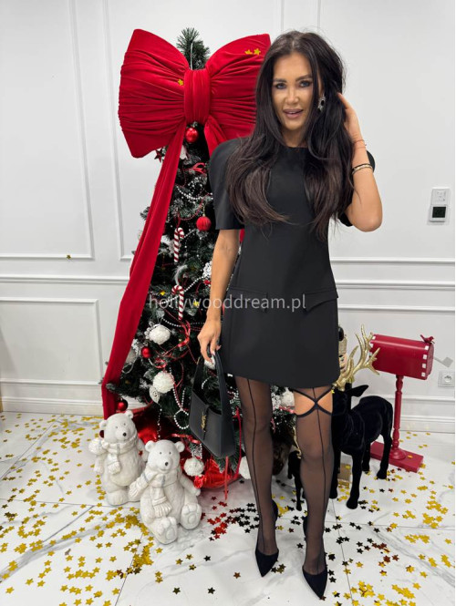 Czarna sukienka mini z z imitacją kieszeni Sara 171 - photo #3