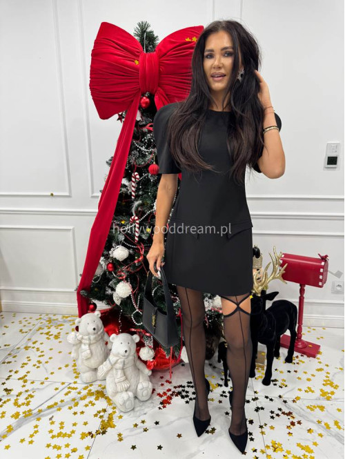 Czarna sukienka mini z z imitacją kieszeni Sara 171 - photo #4