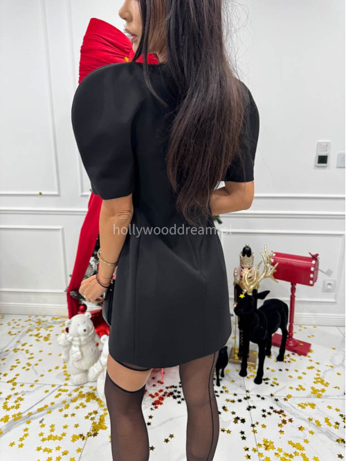 Czarna sukienka mini z z imitacją kieszeni Sara 171 - photo #12