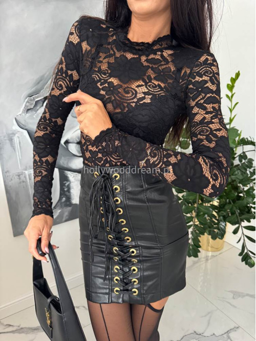 Czarna spódnica mini z wiązaniem Eleni 171 - photo #9