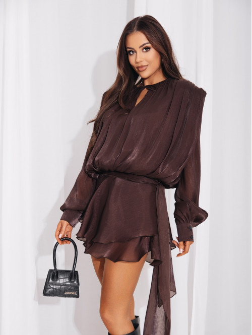 Brązowy sukienko-kombinezon z opływającego materiału Gusto 131 - photo #16