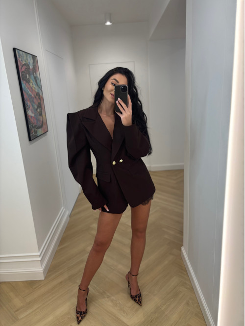 Brązowa marynarka z wiskozy z poszerzanymi ramionami LUIZA 25 - photo #14