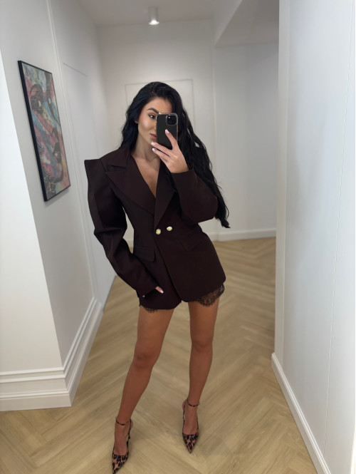 Brązowa marynarka z wiskozy z poszerzanymi ramionami LUIZA 25 - photo #15