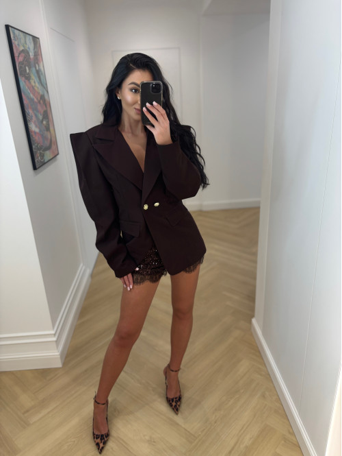 Brązowa marynarka z wiskozy z poszerzanymi ramionami LUIZA 25 - photo #18