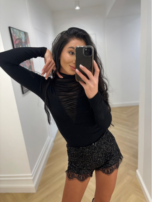 Czarna bluzka na długi rękaw z golfem i dekoltem z siateczki ANDREA 30 - photo #11