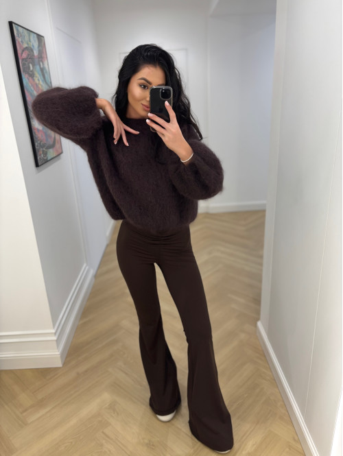 Ciemno czekoladowy sweter moherowy z poszerzanymi rękawami WALENCJA 52 - photo #33