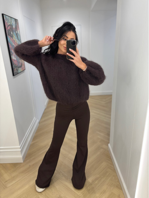 Ciemno czekoladowy sweter moherowy z poszerzanymi rękawami WALENCJA 52 - photo #35