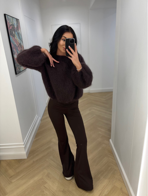 Ciemno czekoladowy sweter moherowy z poszerzanymi rękawami WALENCJA 52 - photo #36