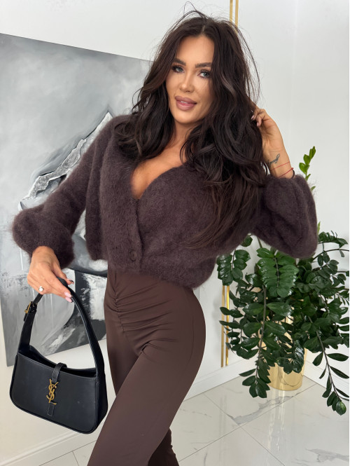 Brązowy sweter moherowy zapinany na jeden guzik FLUFFY 52