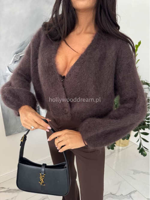 Brązowy sweter moherowy zapinany na jeden guzik FLUFFY 52 - photo #1