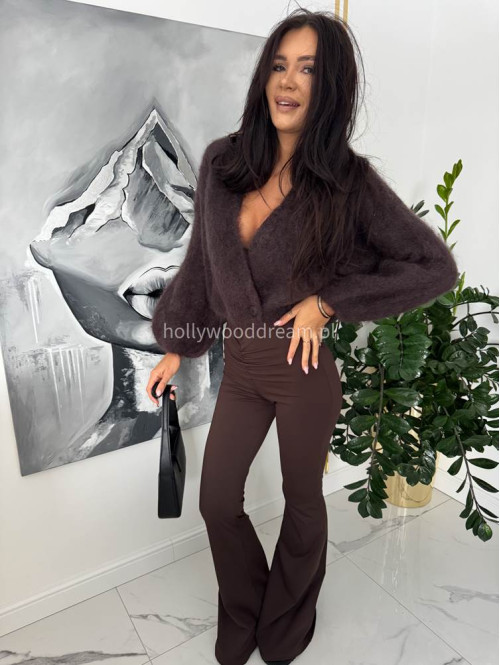 Brązowy sweter moherowy zapinany na jeden guzik FLUFFY 52 - photo #4