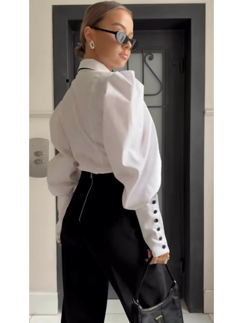 Biała elegancka koszula z bufkami , mankietami i krawatem Lorenzo 171 - photo #0