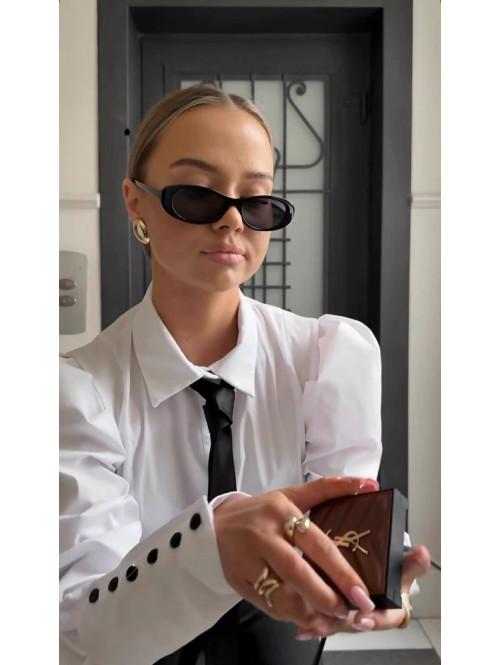 Biała elegancka koszula z bufkami , mankietami i krawatem Lorenzo 171 - photo #3