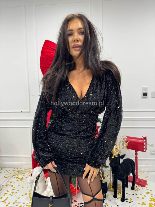 Czarna sukienka mini cekinowa a'la nietoperz Lister 26 - photo #5