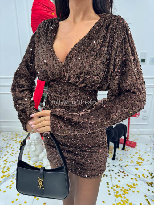 Brązowa sukienka mini cekinowa a'la nietoperz Lister 26 - photo #1