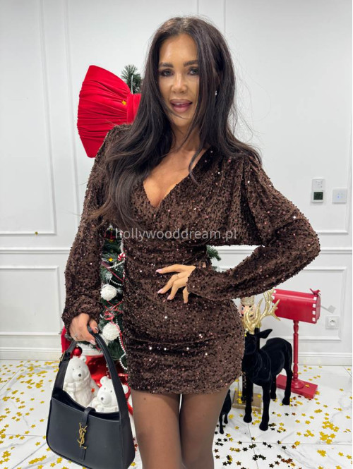 Brązowa sukienka mini cekinowa a'la nietoperz Lister 26 - photo #4