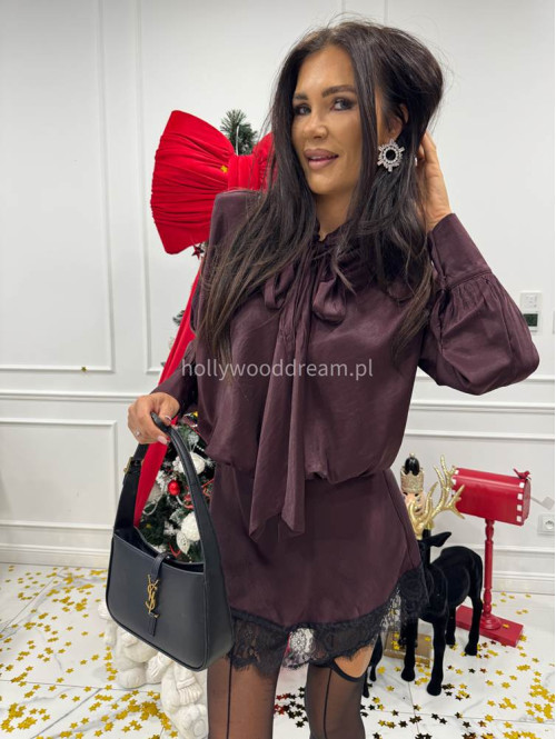 Bordowa sukienka mini z wykończeniem koronkowym Jowani 52 - photo #6