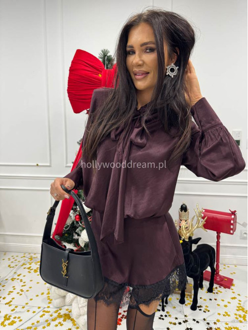 Bordowa sukienka mini z wykończeniem koronkowym Jowani 52 - photo #8