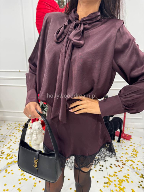 Bordowa sukienka mini z wykończeniem koronkowym Jowani 52 - photo #9