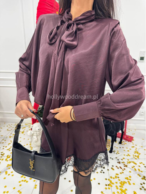 Bordowa sukienka mini z wykończeniem koronkowym Jowani 52 - photo #10