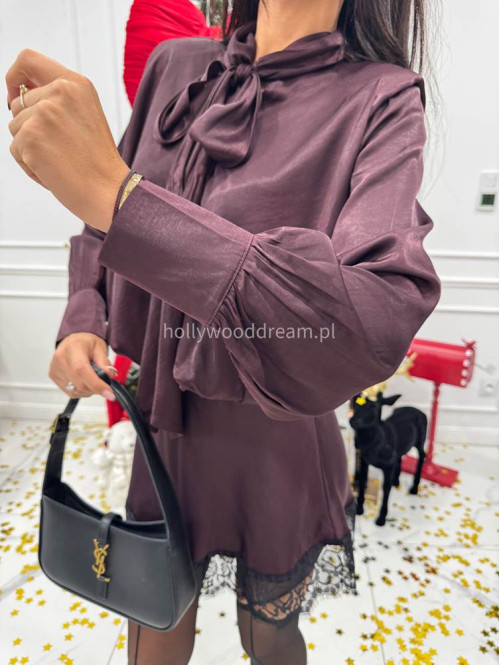 Bordowa sukienka mini z wykończeniem koronkowym Jowani 52 - photo #11