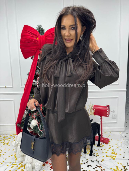 Czekoladowa sukienka mini z wykończeniem koronkowym Jowani 52 - photo #6