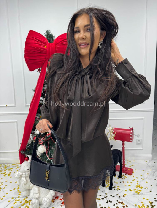 Czekoladowa sukienka mini z wykończeniem koronkowym Jowani 52 - photo #7