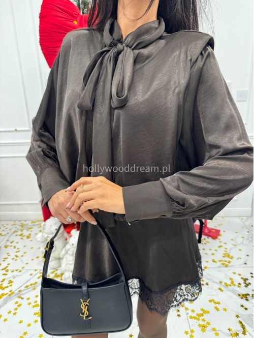 Czekoladowa sukienka mini z wykończeniem koronkowym Jowani 52 - photo #8