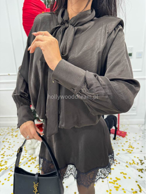 Czekoladowa sukienka mini z wykończeniem koronkowym Jowani 52 - photo #9