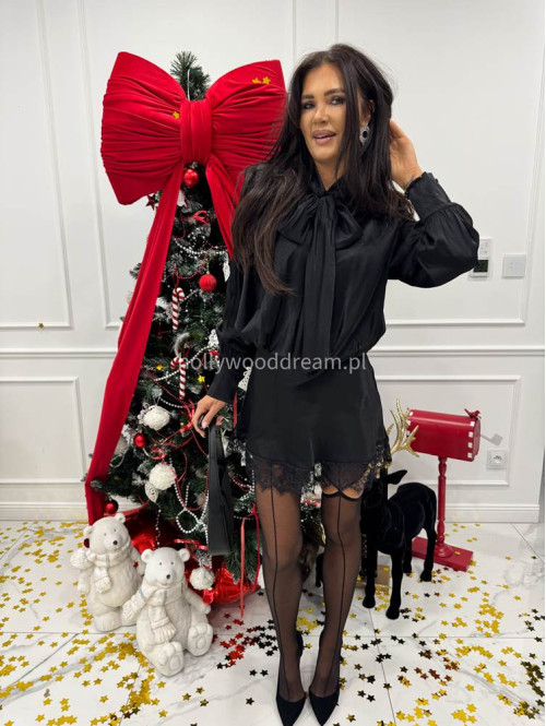 Czarna sukienka mini z wykończeniem koronkowym Jowani 52 - photo #2