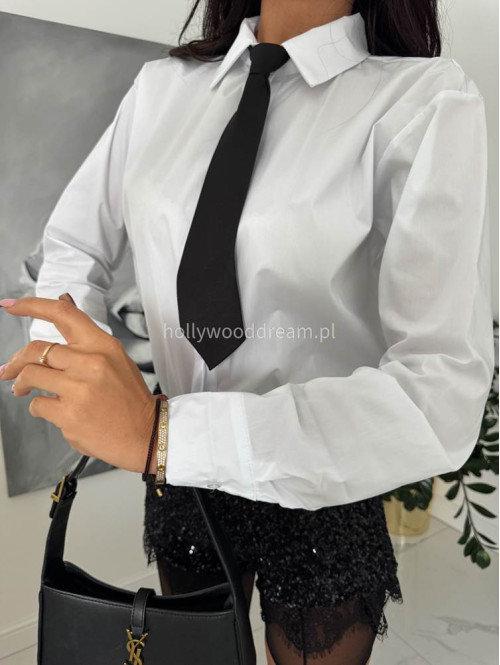 Biała koszula gładka z krawatem INEZ 19 - photo #6