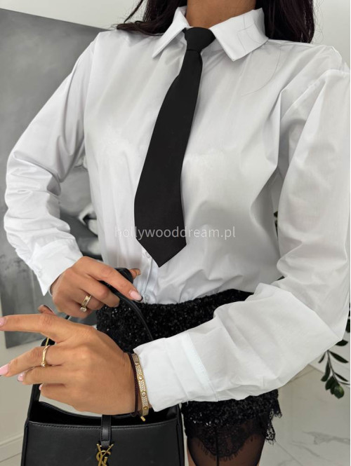 Biała koszula gładka z krawatem INEZ 19 - photo #7