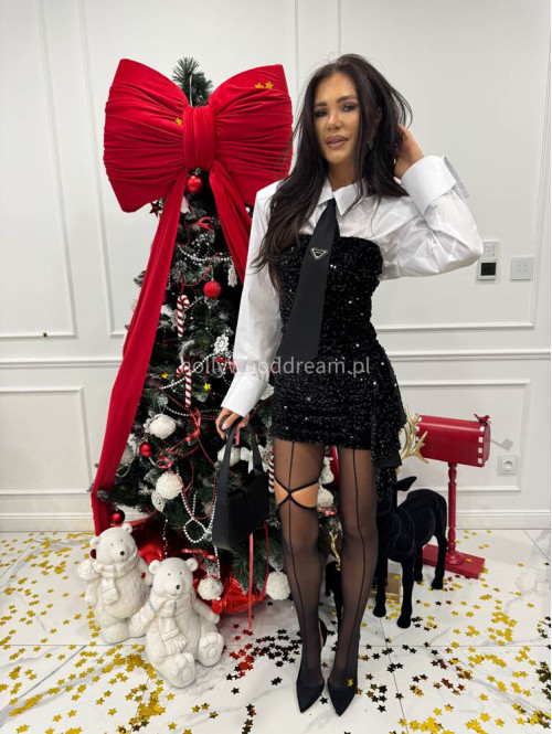 Czarna sukienka cekinowa mini bez ramiączek JUSTA 02 - photo #0