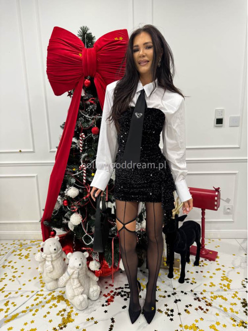 Czarna sukienka cekinowa mini bez ramiączek JUSTA 02 - photo #2